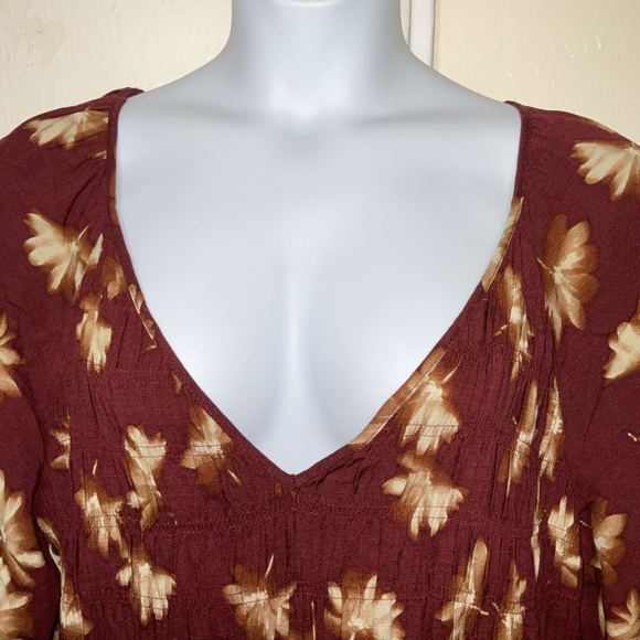 Ava & Viv Size 2X Dress Rust Brown SMOCKED FLORAL MIDI DRESS Long Sleeve V Neck - Picture 3 of 9
